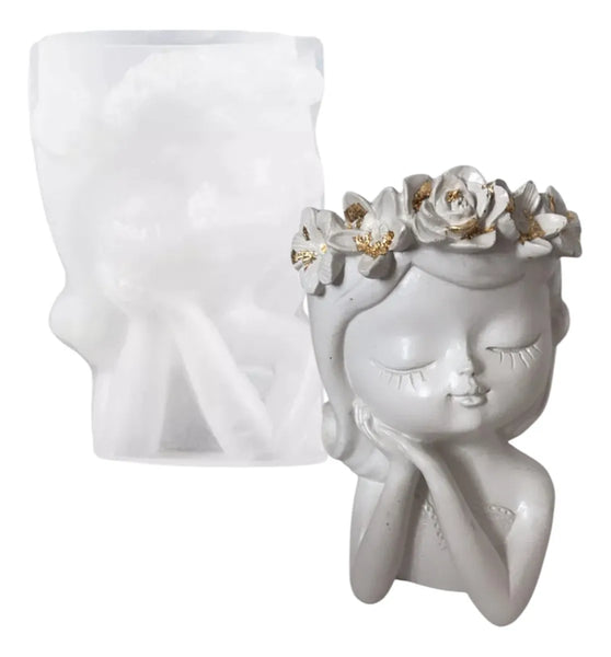 Maceta / Florero niña floral soñadora (Molde de silicona)
