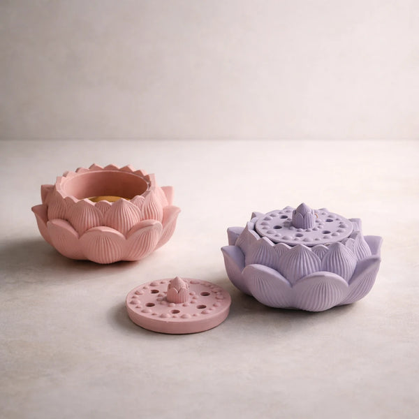 Horno / porta vela flor de loto con tapa (molde de silicona)