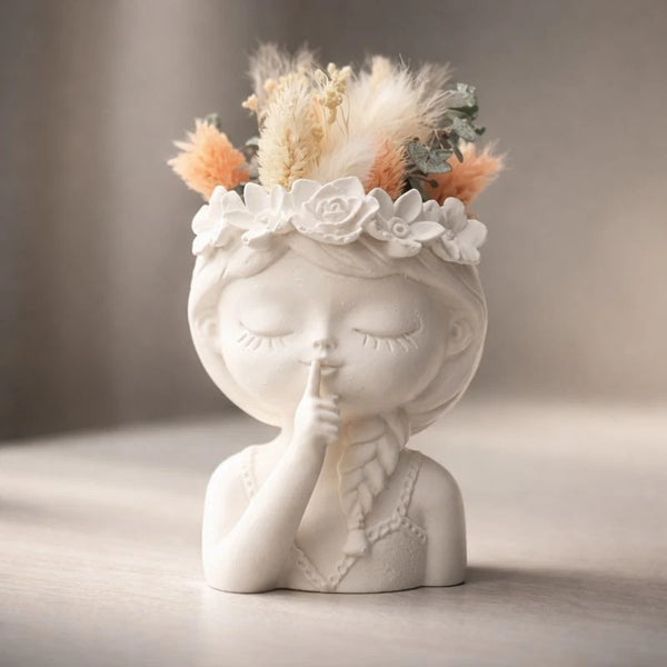 Maceta / Florero niña floral pensativa (Molde de silicona)