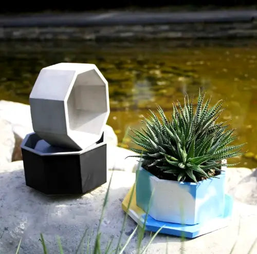 Maceta octogonal grande con soporte (molde de silicona)