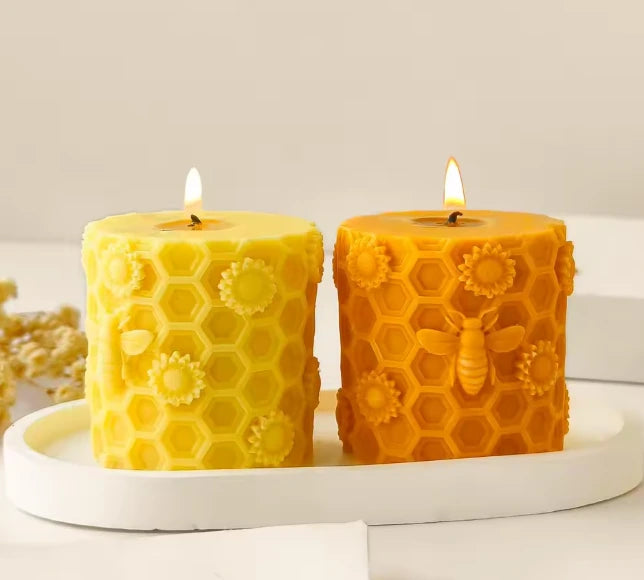 Panal de abeja con flores cilindrico (molde de silicona)