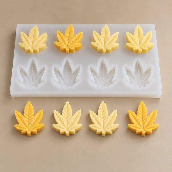 Hojas cannabis con nervaduras x8 (molde de silicona)