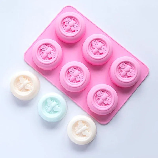 Círculos con abeja en relieve x6 (molde de silicona)
