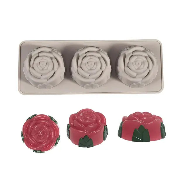 Flor rosa x3 (molde de silicona)