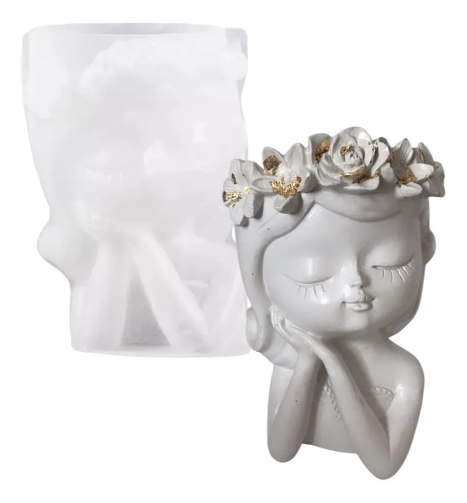 Maceta / Florero niña floral soñadora (Molde de silicona)