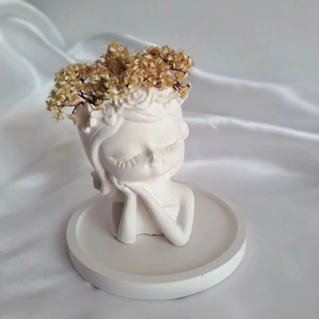 Maceta / Florero niña floral soñadora (Molde de silicona)