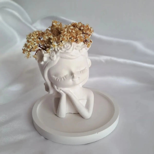 Maceta / Florero niña floral soñadora (Molde de silicona)