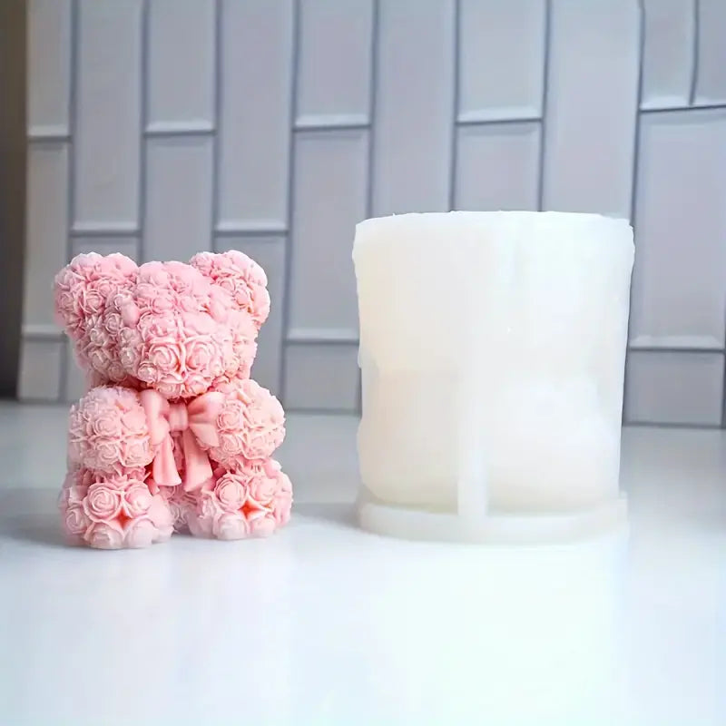 Osito floral con moño (molde de silicona)