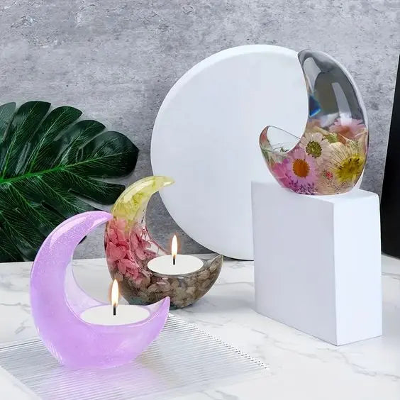 Porta vela Luna + cuenco para vela (molde de silicona)