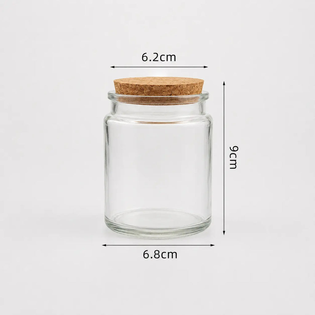 Frasco / vaso de vidrio con tapa corcho para velas (190g de cera)