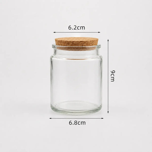 Frasco / vaso de vidrio con tapa corcho para velas (190g de cera)