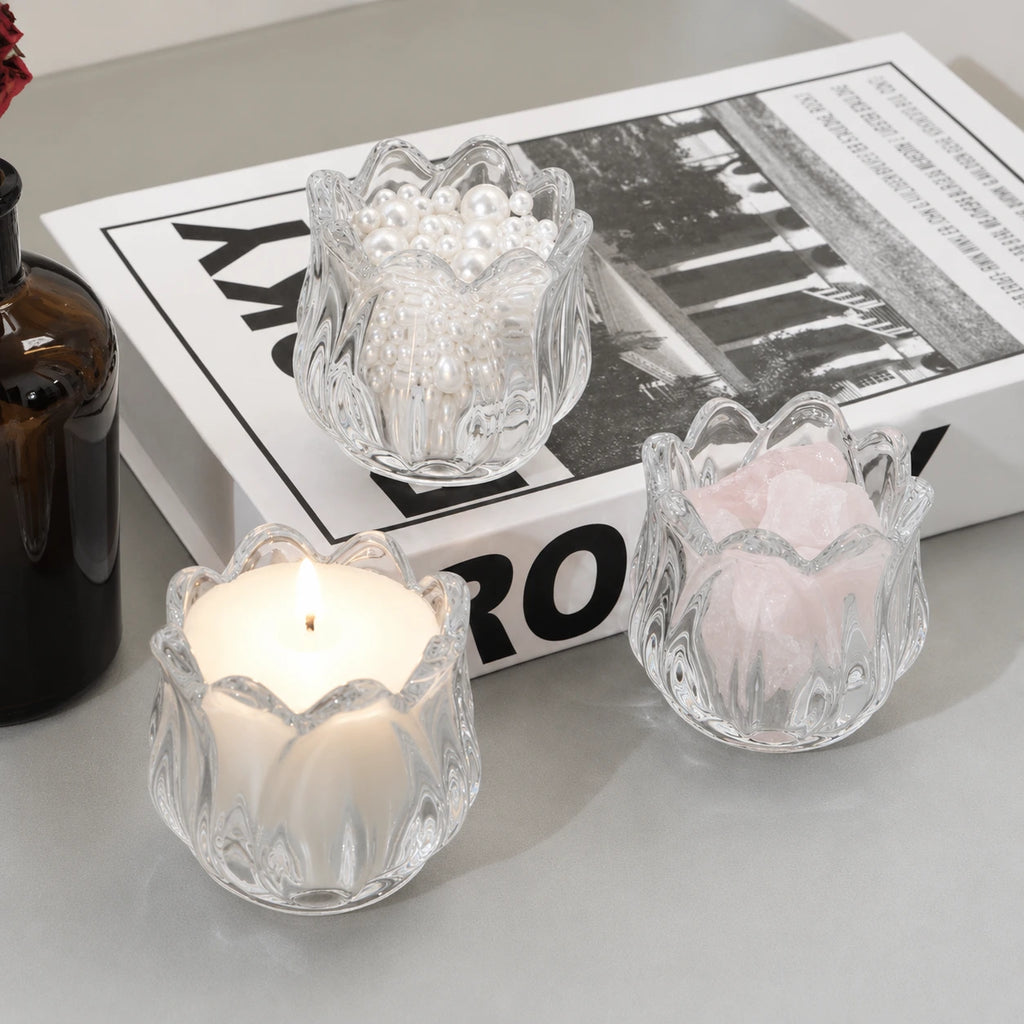 Frasco / vaso de vidrio flor rosa para velas (85g de cera)