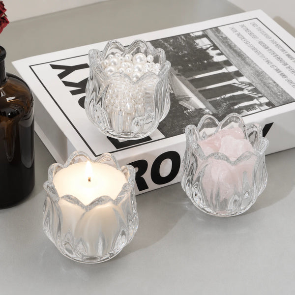 Frasco / vaso de vidrio flor rosa para velas (85g de cera)